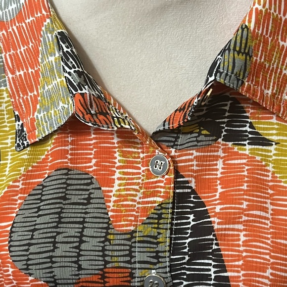 Multiples Women's Abstract Blouse - Yellow, Orange, Black - Picture 3 of 6